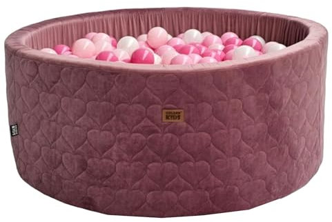 GoldenGroup Piscine à Balles Bébé LUX 90x40 cm - Piscine à Balles en Velours - Piscine à Balles Ronde en Mousse - Piscine à Balles 300 Balles - Rose