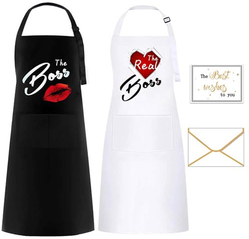 umboom 2 Pack Mr & Mrs Schürze, Paar Schürze Geschenk für Herren Frauen Hochzeits, Brautpaar, Valentinstag, Verlobung, Jahrestag, Weihnachten, Married (Kiss & Heart)