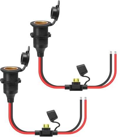 Dongge 2pcs 12V/24V Fixierbare Zigarettenanzünderbuchse mit Verlängerungskabel, 2.5 Sq. Kabel (ca. 13AWG) Verzinntes Endstück für Ersatz oder DIY Ersatz-DC-Steckdose 20A 0.35m