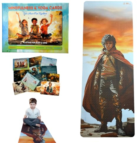 MindfulKids Yoga-Set – hochwertige, umweltfreundliche Matte und Karten für Kreativität, Fokus, Phantasie, Entspannung (Super Boy)