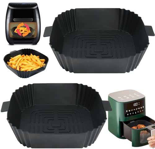 YQL Square Air Fryer Silicone Liners for Airfryer Baskets 3.5L-5.5L, 2PCS Reusable Airfryer Trays, 8 Inch Air Fryer Accessories for COSORI, Ninja, Tefal, Russell Hobbs Airfryer (Inner Size: 6.5 Inch)