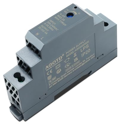 Hutschienen-Netzteil 5V DC 3A 15W DIN-Rail, DIN-Schienen-Netzteil, DIN-Schienen-Transformator, AC 200-240V Ausgangsspannung Einstellbar, Schwarz
