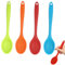4 PCS Silicone Spoons, Small Heat Resistant Cooking Spoons Nonstick Kitchen Spoon for Cooking Utensils Stirring Scooping Mixing, Food Grade Serving Soup Spoon (Red, Green, Blue, Orange)