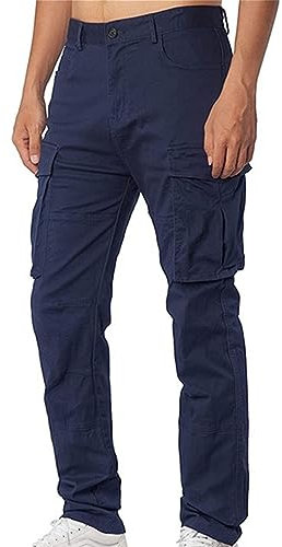WLHBF Hot Deals of The Day Clearance Herren Designer Chino Hose Lockerer, übergroßer, lässiger Arbeitsanzug mit DREI Taschen und Reißverschluss, Taschen und gerader Hose (Navy, XL)
