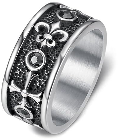 BOBIJOO Jewelry - Bague Patriote en Acier Inoxydable : Fleur de lys Royale et Croix templière, Une Alliance élégante de Symboles historiques. - 63 (10 US)