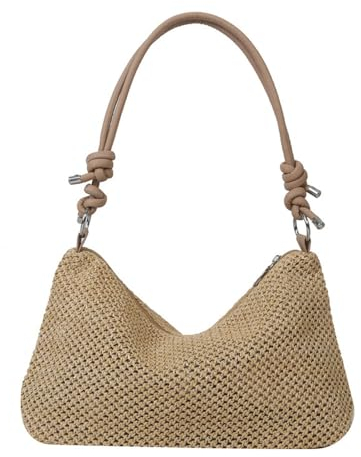 YingStar Straw Bag for Women Ladies, Summer Straw Beach Bag with Zip Holiday, straw Handbags Tote Shoulder Bags with Zipper, Women Small Festival Hobos Boho Woven Beach Hand Bags for Vacation