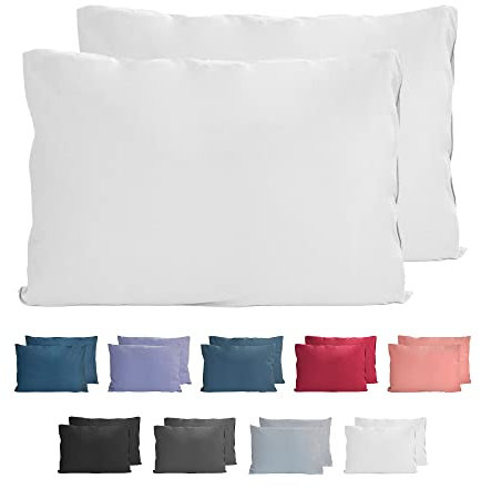 Komfortec Kissenbezug 50x70 cm 2er Set aus Gebürstet Mikrofaser mit Reißverschluss, Atmungskativ und Weich – Weiß