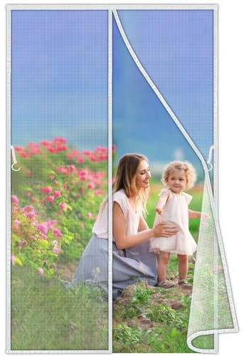 Insektenschutzvorhang für Campingwagen 175x255 cm, Fliegengitter Tür mit Magnetbändern Insektenschutz Tür für Wohnwagen Magnet Moskitonetz selbstschließend Weiß Neuste-Version