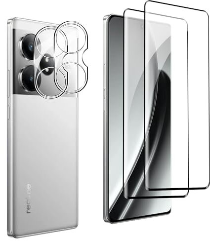 FDHYFGDY 2 Piezas para Realme GT 6/Realme GT 6T Cristal Templado, 2 Piezas de Película de Vidrio para cámara, Dureza 9H, Protector de Pantalla Resistente a rayones y sin Burbujas
