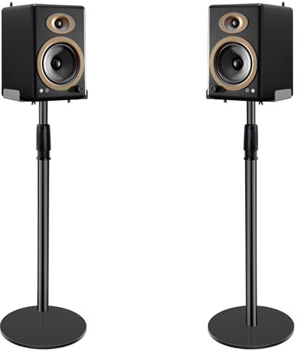 BQKOZFIN Adjustable Height Speaker Stands with Cable Management, Extend 78 to 130CM Floor Speaker Stand Holds Satellite Speakers & Bookshelf Speaker up to 6KG Per Stand, Set of 2 (Black)