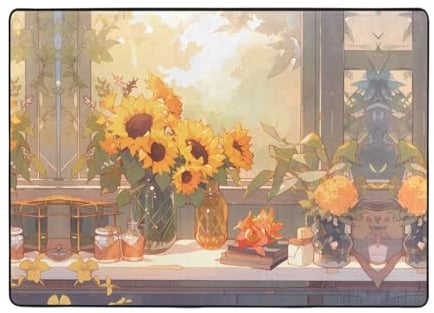WZYWHJ Area Rugs,Living Room Floor Mats Runner Rug Non-Skip Nursery Mat Playing Carpet 80x58 inch Sunflowers under The windowsill Pattern