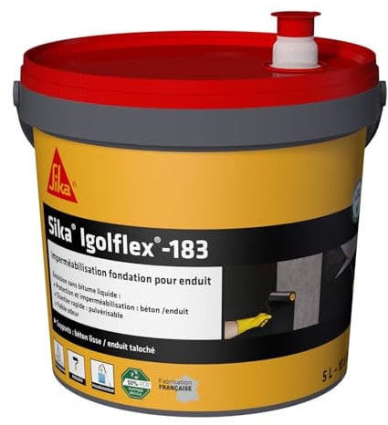 SIKA - Complément d'imperméabilisation des fondations - Sika Igolflex-183, Noir - Revêtement sans bitume liquide - Protection des murs de fondation - Prêt à l'emploi - Pulvérisable - 5L