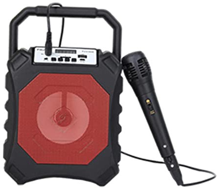Portable Karaoke Bluetooth Speaker with LED s and Wired Microphone - Rechargeable System for Kids and Adults Party Fun - Compact TF Card USB Rechargeable - Red