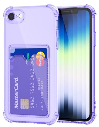 Svanove for iPhone 7/8/ SE Case Wallet Clear, Card Holder Case with Credit Card Slot, Thin Slim Transparent Silicone Grip Soft Rubber Protective Shockproof Airbag Bumper for Women, Purple Lavender