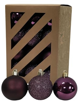 24 purple christmas baubles - plum bauble decorations - xmas tree hanging ornament - 60mm 6cm baubles - glitter matt shiny set.