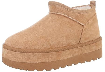 Ital Design Damen Stiefeletten mit flacher Sohle, runde Spitze, Camel, Gr. 38
