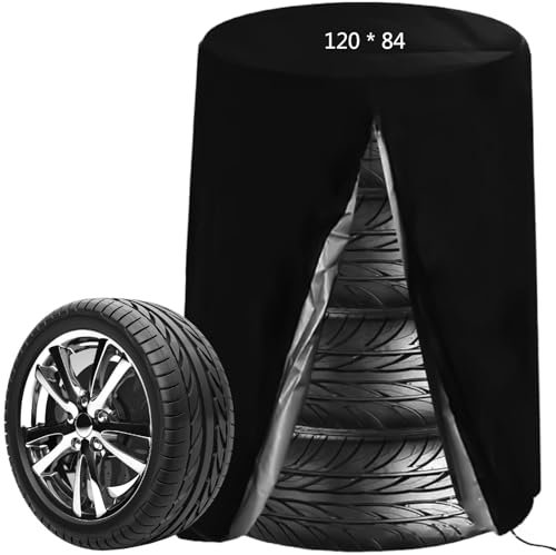 Asfrode Ø82cm x H120cm Universale Reifenabdeckung für 4, Auto Reifen Schutzhülle mit Reißverschluss und Tunnelzug Reifenhülle wasserdichte Reifensack Große Reifentaschen (120 * 84)
