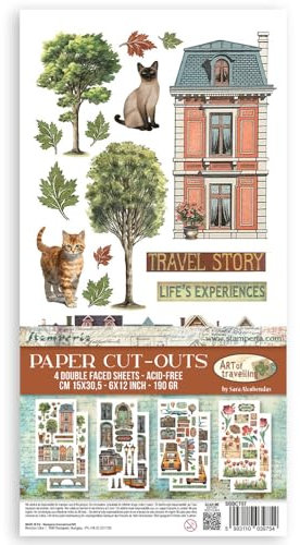 Stamperia - Paper Cut Outs for Scrapbooking, Albums, Card Making, Bullet Journalling and More, Acid Free, Double Sided, 4 Sheets, Perfect for Hobbies, Crafts, and Gifting (Art of Travelling)