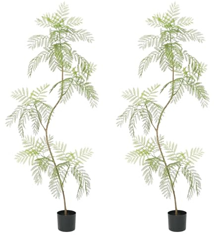 Zstar 2 Stück Künstliche Jacaranda-Baum,200cm Großer Künstliche Pflanzen im Topf, Künstlicher Jacaranda-Baum mit Verstellbaren Zweigen, Realistische Blätter Kunstbaum Deko für Wohnzimmer Balkon Büro
