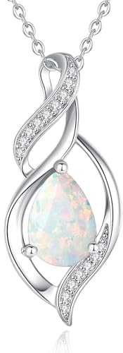 FANCIME 925 Sterling Silber Damen Kette mit Geburtsstein | Doppel-Twist-Design mit Tropfen Anhänger, Geburtsstein Schmuck und Geschenk für Damen und Mädchen
