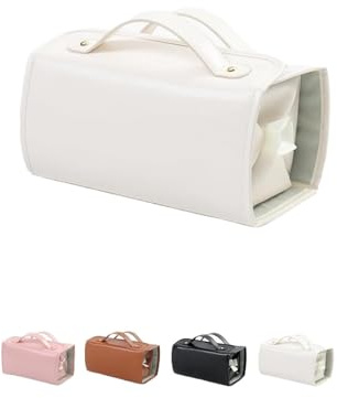 Binozinco Cosmetic Bag, Leather Waterproof Cosmetic Bag, Detachable Compact Toiletry Bag, Portable Cute Travel Makeup Bag Pouch for Women Girls (White)