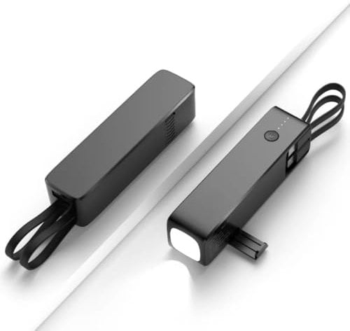 Slim Power Bank Built-in Cables, 5000mAh, Fast Charging USB C Battery Pack, Phone Charger Small & Slim, Compatible with iPhone 15, Samsung Galaxy, Google, LG, Rechargeable Flash Light, Not Wireless