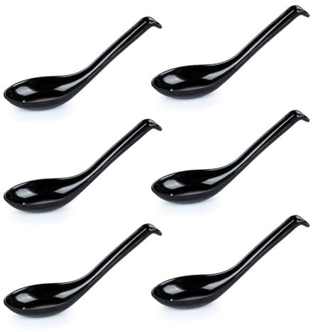 6Pcs Soup Spoon Ramen Noodle Soup Ladle Black Soup Spoons Sturdy and Durable Asian Dinner Spoon Easy Clean Dishwasher Safe