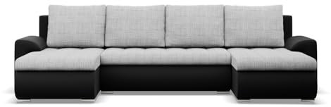 Mebligo - Ecksofa mit Schlaffunktion und 3 Bettkasten FORESTA 302x89x159 (BxHxT) Grau + Schwarz - Couch U Form, Sofa im Sitz: Wellenfeder + Schaumstoff, Sofas & Couches, Eckcouch