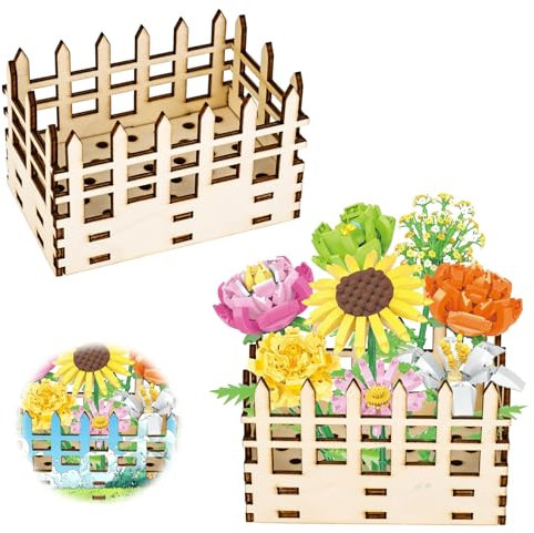 Vaso Fiori per Lego, Espositore in Legno Fiori per Lego, per Bouquet per Lego, Fiori di Ciliegio e Girasoli