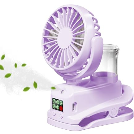 WUDEUI Tragbarer Mini-Ventilator zum Anklemmen, wiederaufladbar über USB, Schreibtischventilator, 4 Geschwindigkeiten, einstellbarer Kühl-Sprühventilator für Sommer, Zuhause, Kinderwagen, Büro und