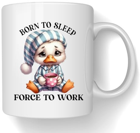 Born to Sleep Duck Coffee Mug, Funny Personalised Novelty Birthday Gift Ceramic Cup with Gift Box, White for Him for Her