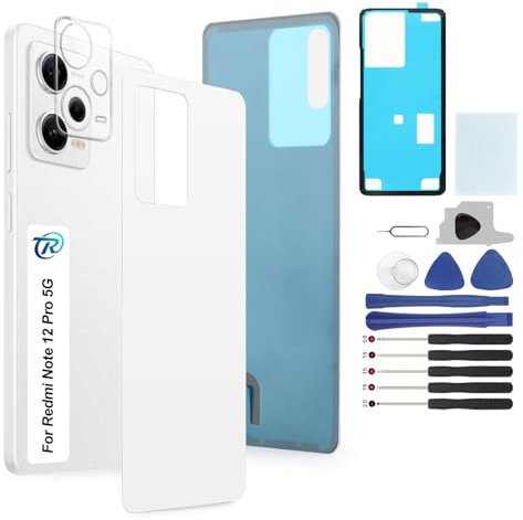 RongZy Repuesto de Tapa Trasera para Xiaomi Redmi Note 12 Pro 5G Tapa de Batería para Redmi Note 12 Pro 5G Reemplazo de Carcasa Trasera con Kit de Reparación（Blanco）