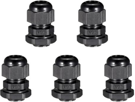 TA-VIGOR 5Pcs PG9 Cable Gland, IP68 Waterproof Adjustable Plastic Nylon Wire Connectors Gland Joints for 4mm-8mm Cables, Locknut Stuffing Glands with Locknut and Washer – Black