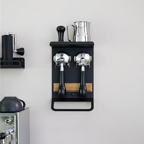 FLATE® Barista Rack Mini: Kompaktes Wandregal für Barista Zubehör mit Siebträgerhalter (Schwarz)