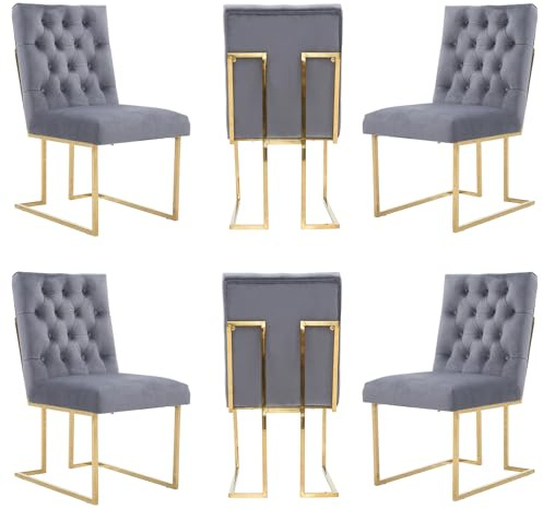 Siena Tufted Velvet Dining Chair – Luxury Upholstered Accent Chair with Gold Frame, Legs & Back Handle for Modern Glam Interiors Dining Room Living Room Restaurants