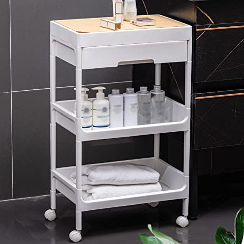 Narrow Shower nizer with Drawer Slim Storage Tower Bathroom Shelf on Wheels Open Compartment Floor Cart Cabinet Storage nizer for SpaceSaving Solutions