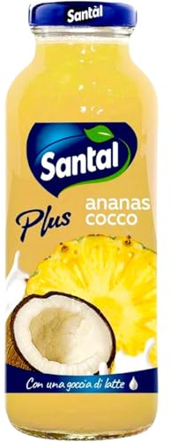 Santal Plus Succo 100% Frutta Ananas Cocco Con una Goccia di Latte Confezione da 12 Bottiglie da 250 ml
