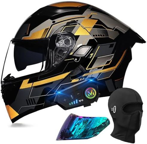 Bluetooth Modular Motorbike Helmet, DOT/ECE Approved Full Face Flip Up Double Visor Motorcycle Helmet, with Dual Speaker and Microphone, for Adults Men Women M~XXL