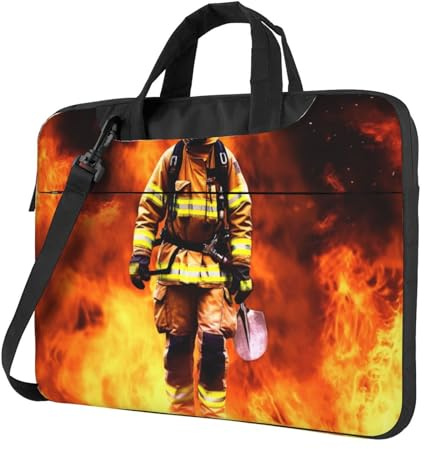 KCGSDEGV Feuerwehrmann Feuerwehrmann Flamme bedruckte Laptoptasche, dreilagiger Schutz, stoßfest, Crossbody-Laptop-Umhängetasche für Männer und Frauen, Schwarz , 15.6 inch