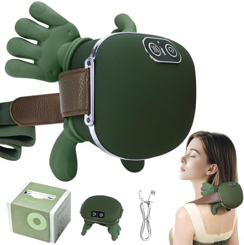 HIHOBDAY Neck and Shoulder Massager,Portable Shiatsu Back Massage Hand-Shaped Deep Tissue 4D Kneading Massager with Heat for Pain Relief and Muscle Relax,Gifts for Women Men,(Green)