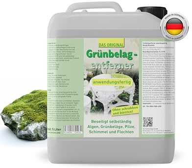 Grünbelagentferner anwendungsfertig 5L | Reiniger für Terrasse, Fassade, Naturstein und Pflastersteine – zur Reinigung von Grünbelag und Verschmutzungen