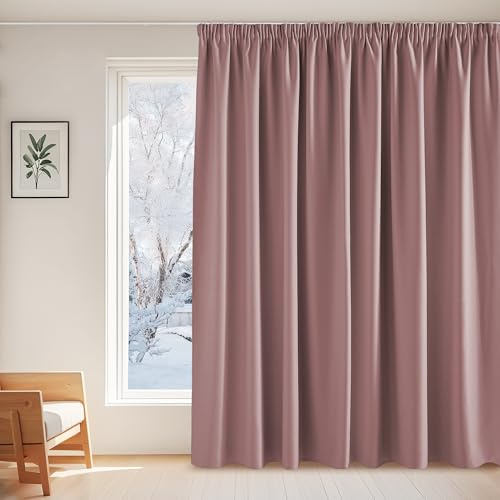 PONY DANCE Wohnzimmer Vorhang mit Kräuselband Thermo Verdunkelungsvorhang | 1er Set, H245 x B300cm, Altrosa, Extra Breite Gardine Abdunkelnd, Thermovorhang Kälteschutz, für Schiene, für Kinderzimmer