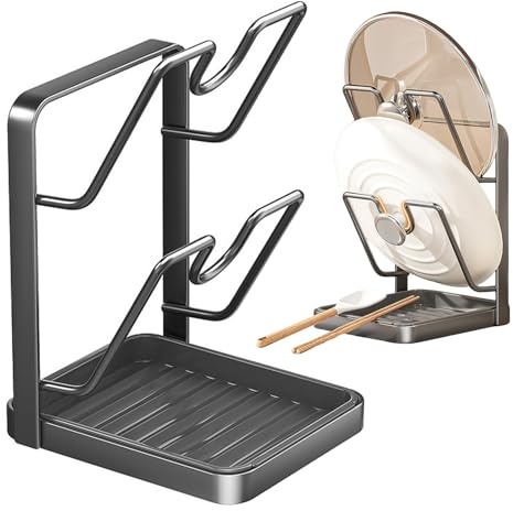 Aufbewahrungsregal für Küchen-topfdeckel: Topfdeckel Organizer, Topfdeckelhalter mit abnehmbarer Tropfschale, Kitchen Pot Lid Storage Rack, Platzsparender topf deckel halter für küche Arbeitsplatte