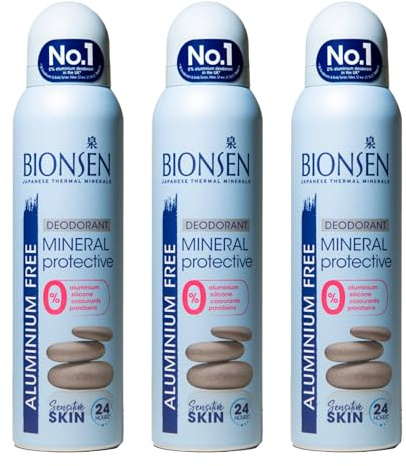 Bionsen Mineral Protective Spray Deodorant, 0 Percent Aluminum, Paraben Free, All-Day Freshness for Sensitive Skin, 150ml, 3 Pack