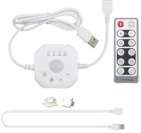 Clearhill Interruttore dimmer USB con sensore di movimento da 5 V, con telecomando, luminosità e ritardo regolabili, modalità luce diurna e notturna, per strisce luminose interne con connettori USB