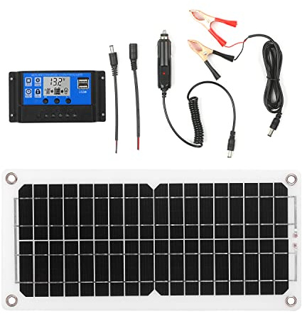 Vroomoto Kit de Panneau Solaire 12W 12V avec Contrôleur de Charge USB, Module Monocristallin Hors Réseau pour Camping-Car Bateau Marine