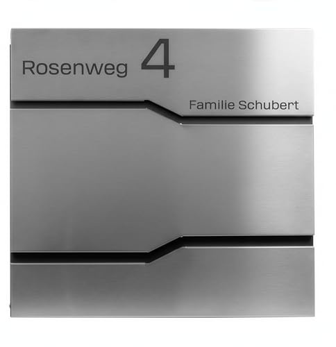 Grafner Premium Briefkasten personalisiert, Edelstahl mit Zeitungsfach und 2 Schlüssel, moderner Postkasten mit Name Straße Hausnummer, Silber Wandbriefkasten graviert, RAL7016 anthrazitgrau