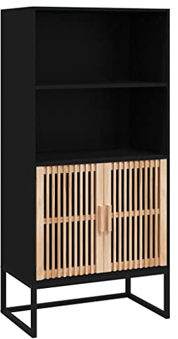 Mhdvray Buffet haut 60 x 35 x 125 cm en bois de pin avec 2 portes, 2 étagères, design scandinave, noir, espace de rangement pour salon, couloir, chambre à coucher