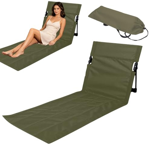 KBIBCK Strandmatte mit Rückenlehne Faltbar, Strandkorb mit Rückenlehne, Strandstuhl Klappbar Leicht mit Tragegurt, Campingstuhl Klein für Garten Konzerte Bergsteigen Camping Reisen, Dunkelgrün