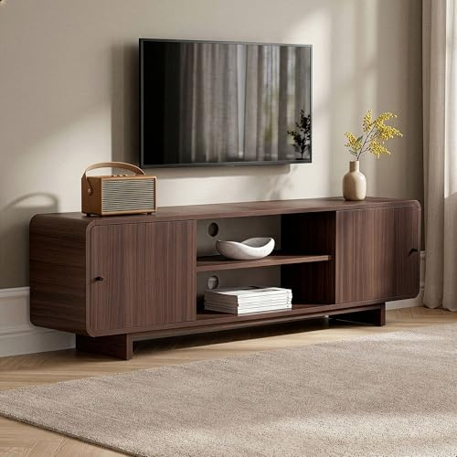 Eleganter TV-Ständer aus Walnussholz, 180 cm x 52 cm x 34 cm | 100% melaminbeschichtete Spanplatte, 18 mm Stärke | Modernes Design